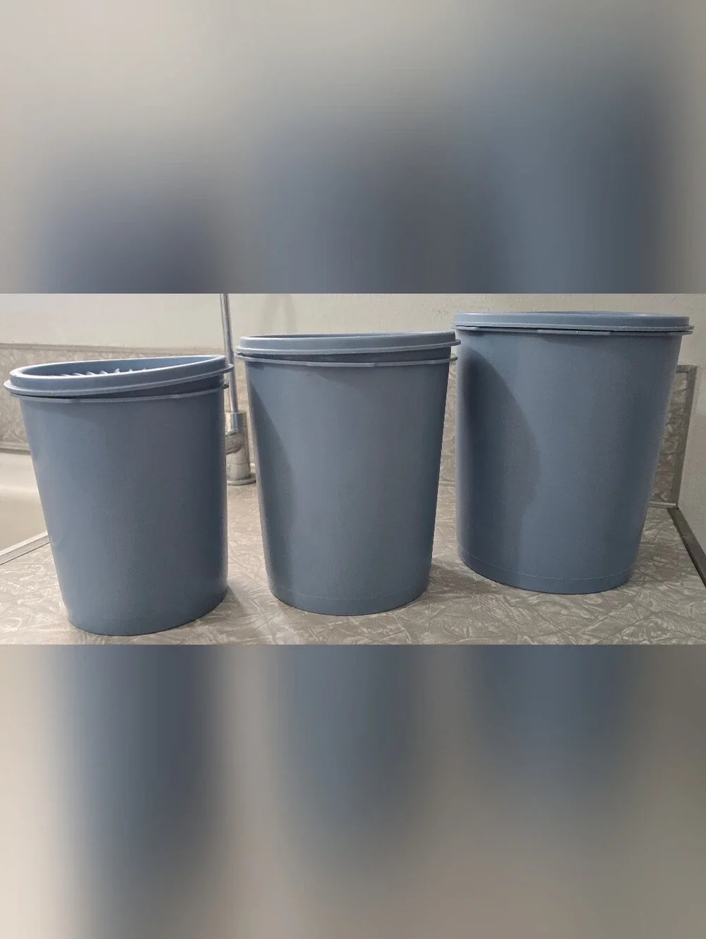 Tupperware Servalier Country Blue Nesting Canisters. Set includes 3 canisters.